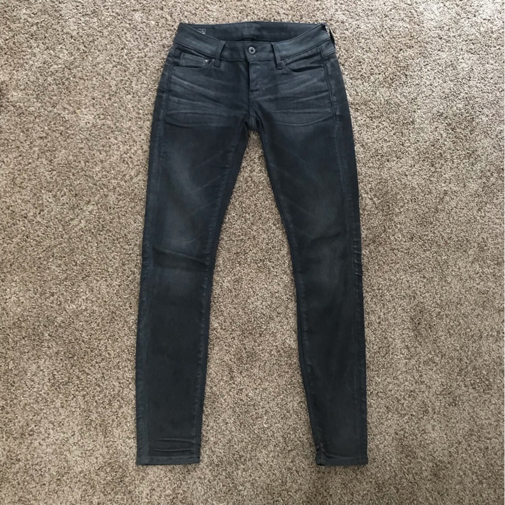 G Star 3301 Low rise Skinny Raw Denim Wax Finish Grey Jeans
